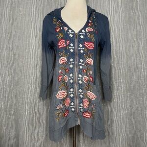 Embroidered Zip Front Hooded Jacket